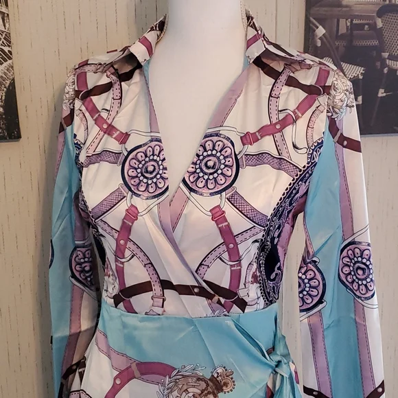 Baroque Print Wrap Dress - Picture 7 of 8